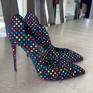 Christian louboutin hot chick 100mm black suede polka dot boum stiletto 39